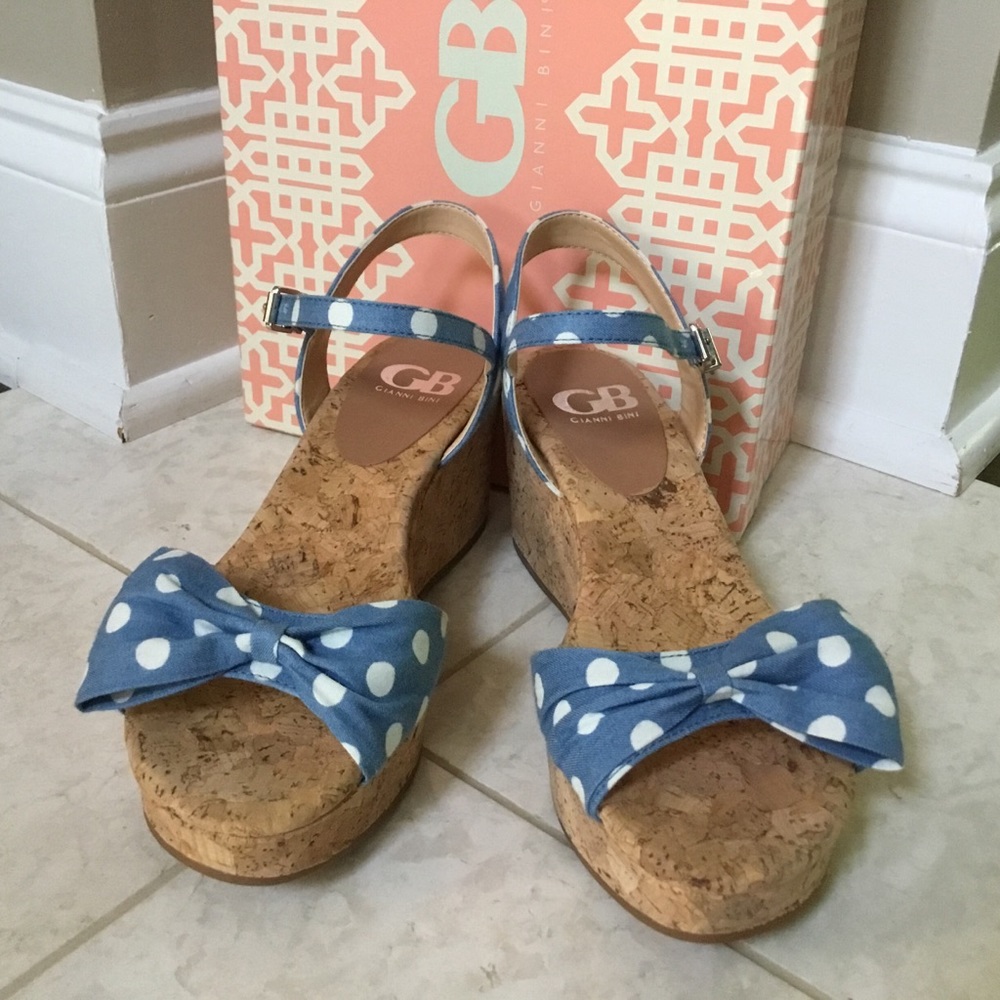 3/$15 GIANNI BINI denim polka dot Bow sandal 7 M lk new